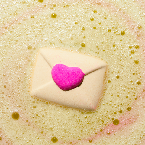 It is a love letter shaped bath bomb with surprise in it. When it melt in water, a love note will be concealed.