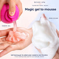 REVER foaming body wash transforming from a ribbon gel into dense mousse