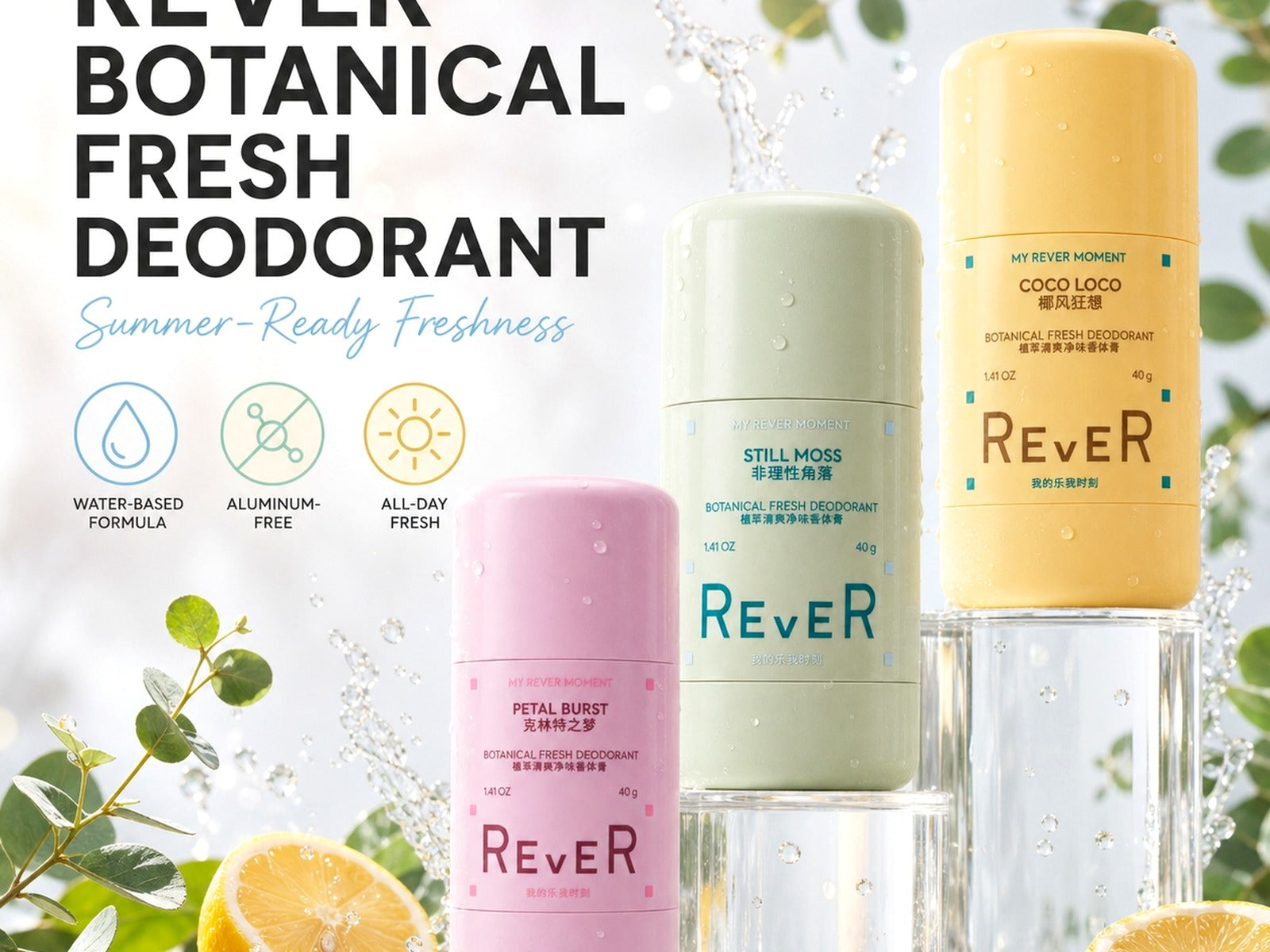 REVER Botanical Fresh Deodorant three scent collection