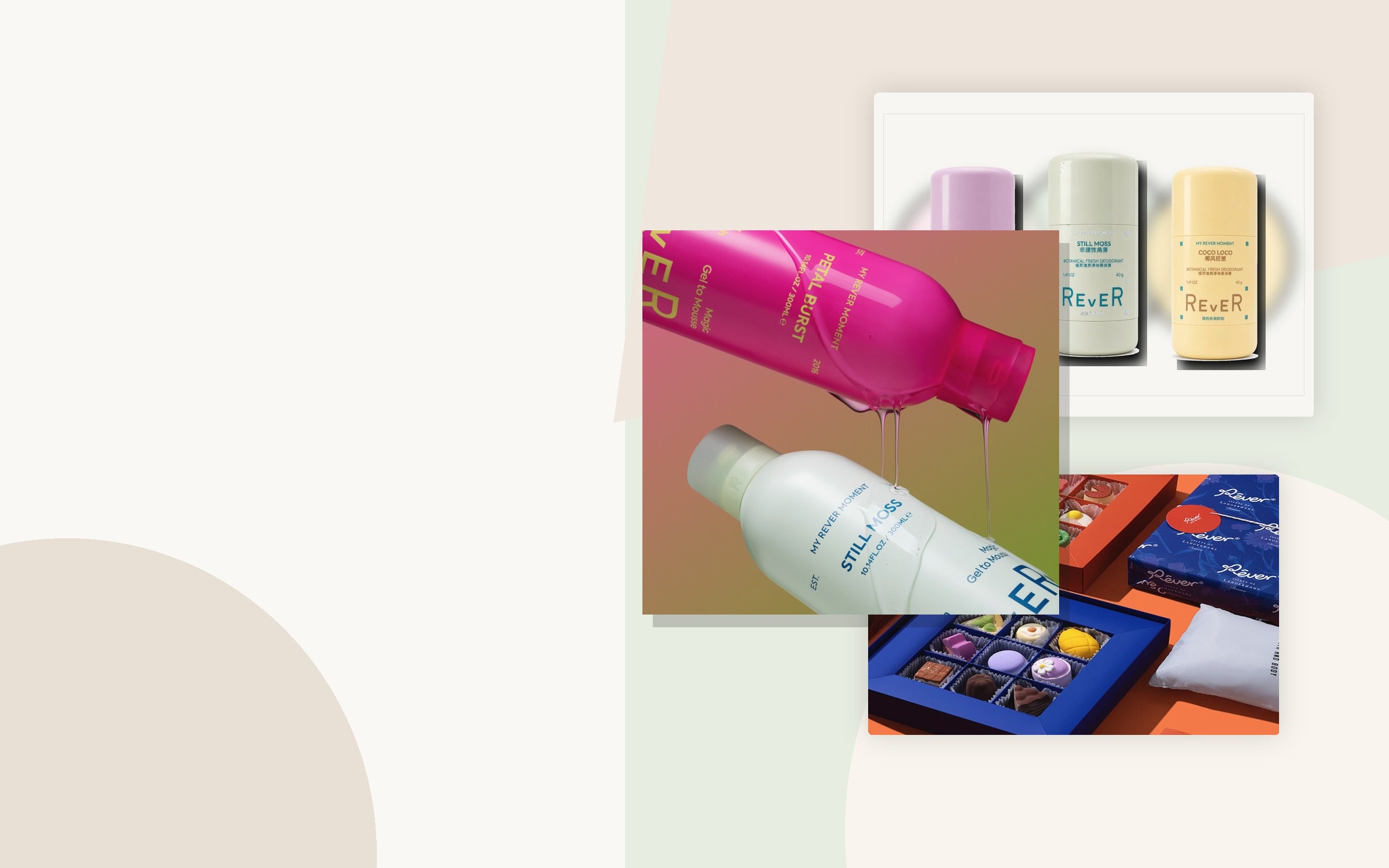 REVER foaming body wash, deodorant, and bath gift set